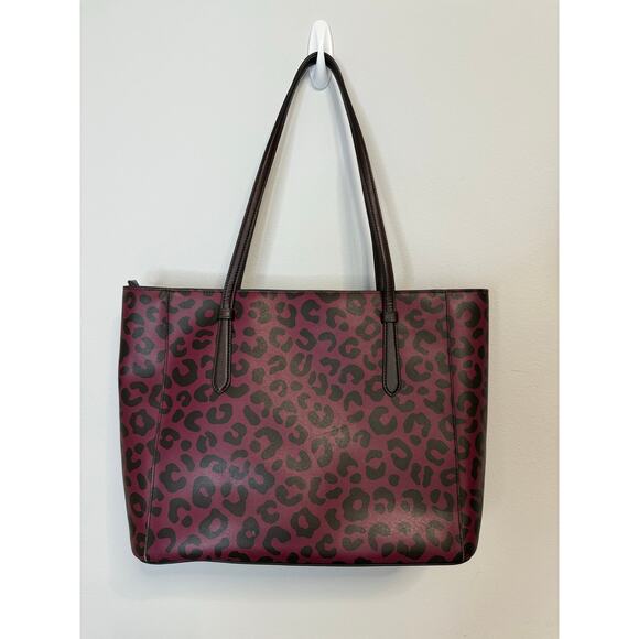 Kate Spade New York Leopard Print Margareta tote Bag burgundy shore Street - Picture 2 of 14